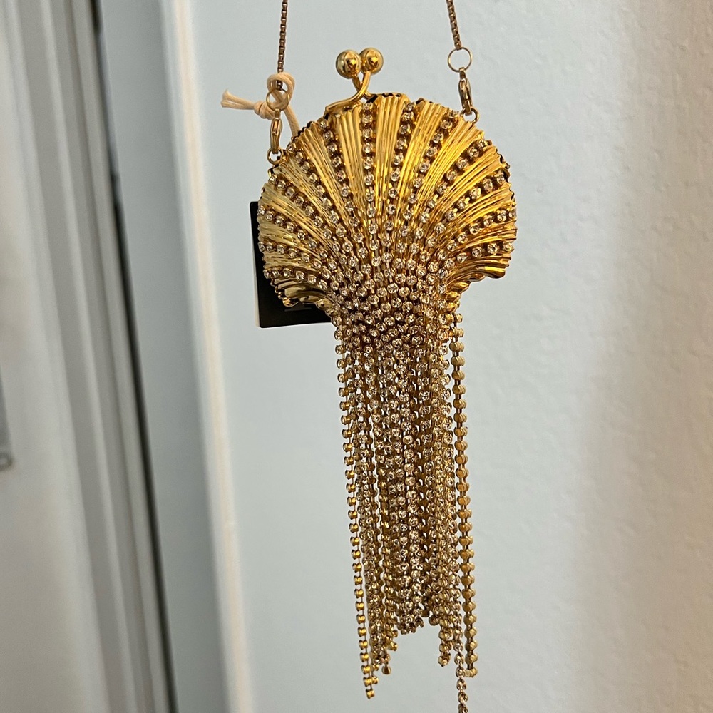 New ROSANTICA Baby Shell fringed crystal-embellished gold-tone shoulder bag - Picture 2 of 5